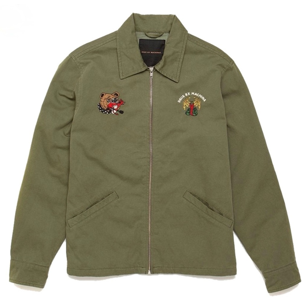 Deus Ex Machina Riders Friend Embroidered Souvenir Jacket Olive M Rare - Picture 4 of 16